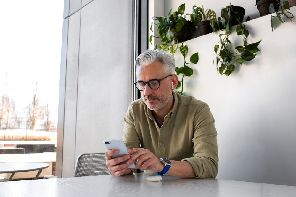 a relaxed landlord receiving payment notification