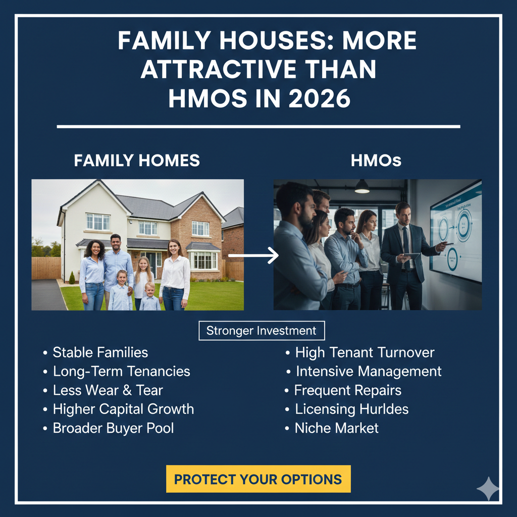 family houses vs HMO stability comparison 2026