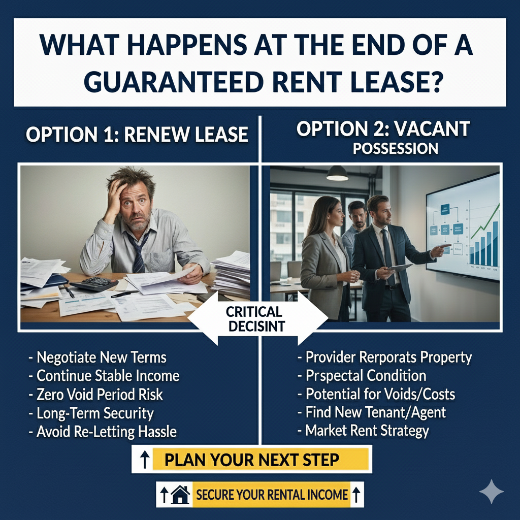 Landlord reviewing guaranteed rent lease agreement before renewal decision