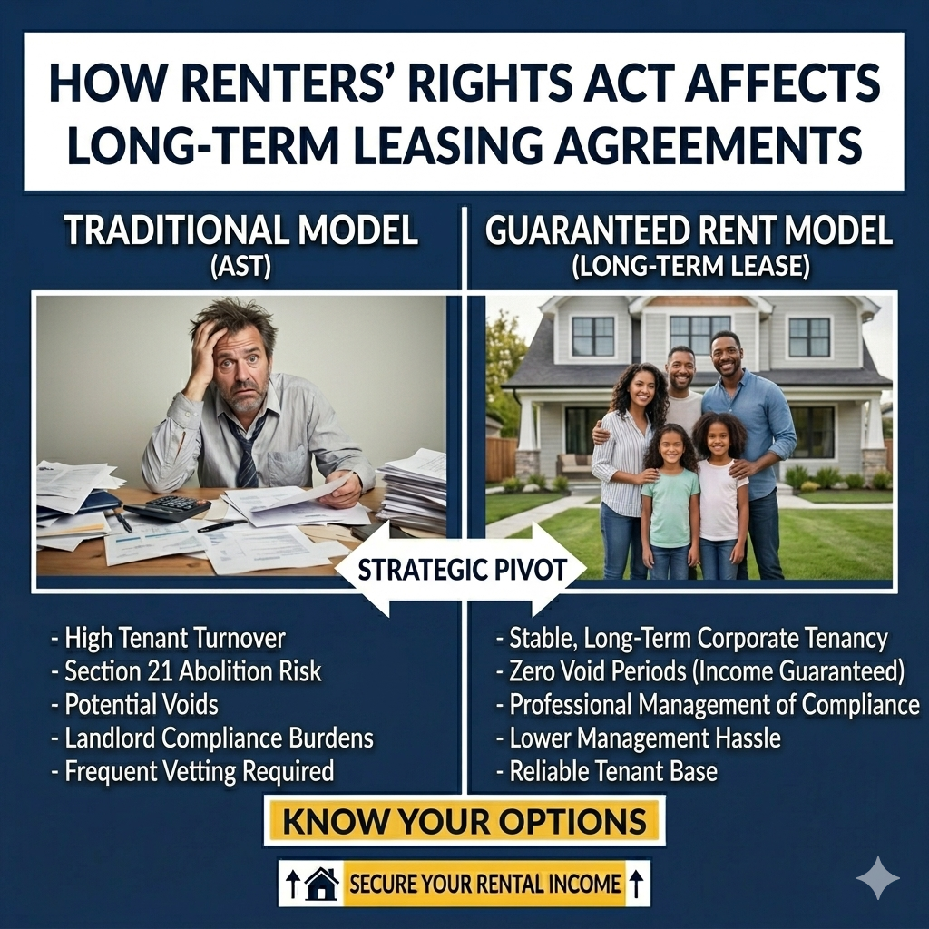 Landlord reviewing long-term leasing agreement under renters rights act for stable rental income