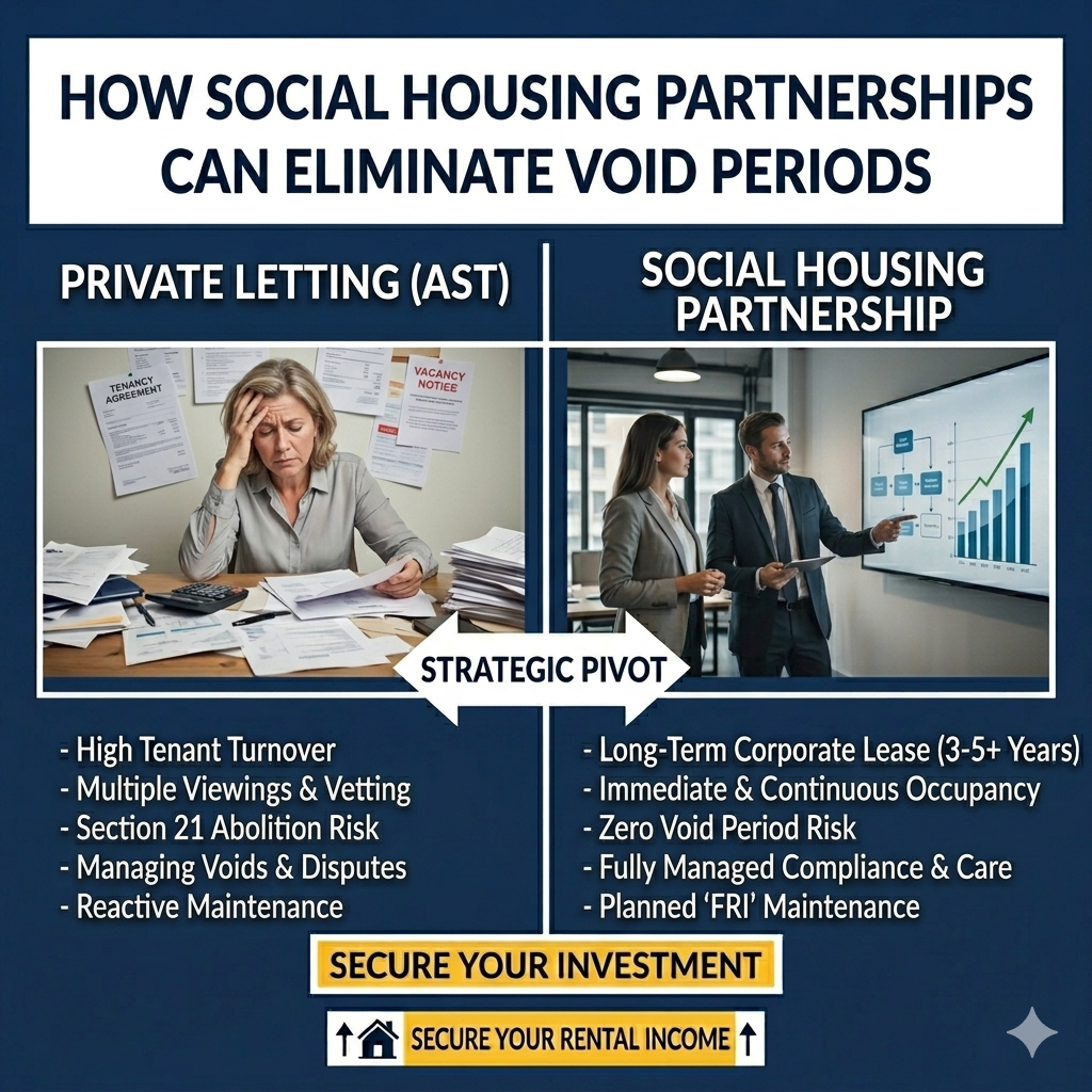 Occupied rental property under social housing partnership ensuring no void periods and stable landlord income