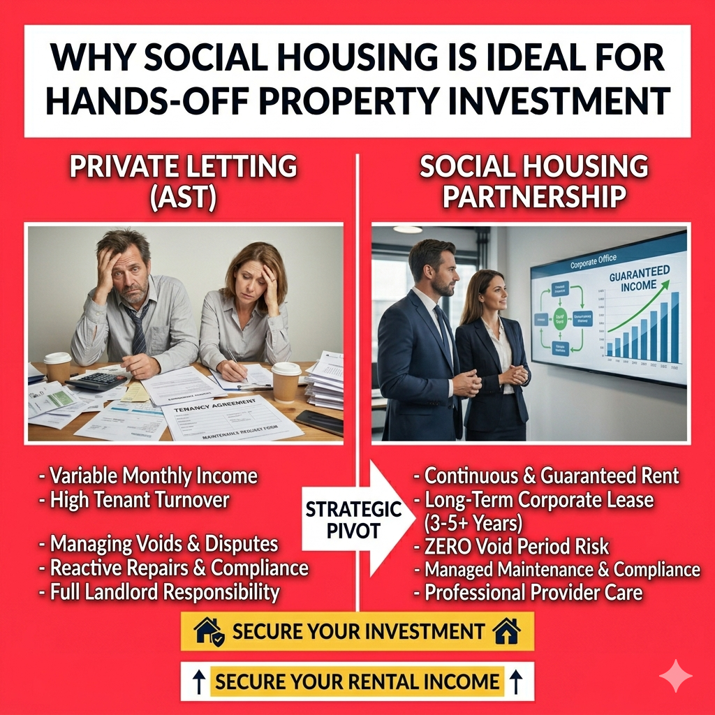 Landlord enjoying hands-off property investment through social housing with stable rental income