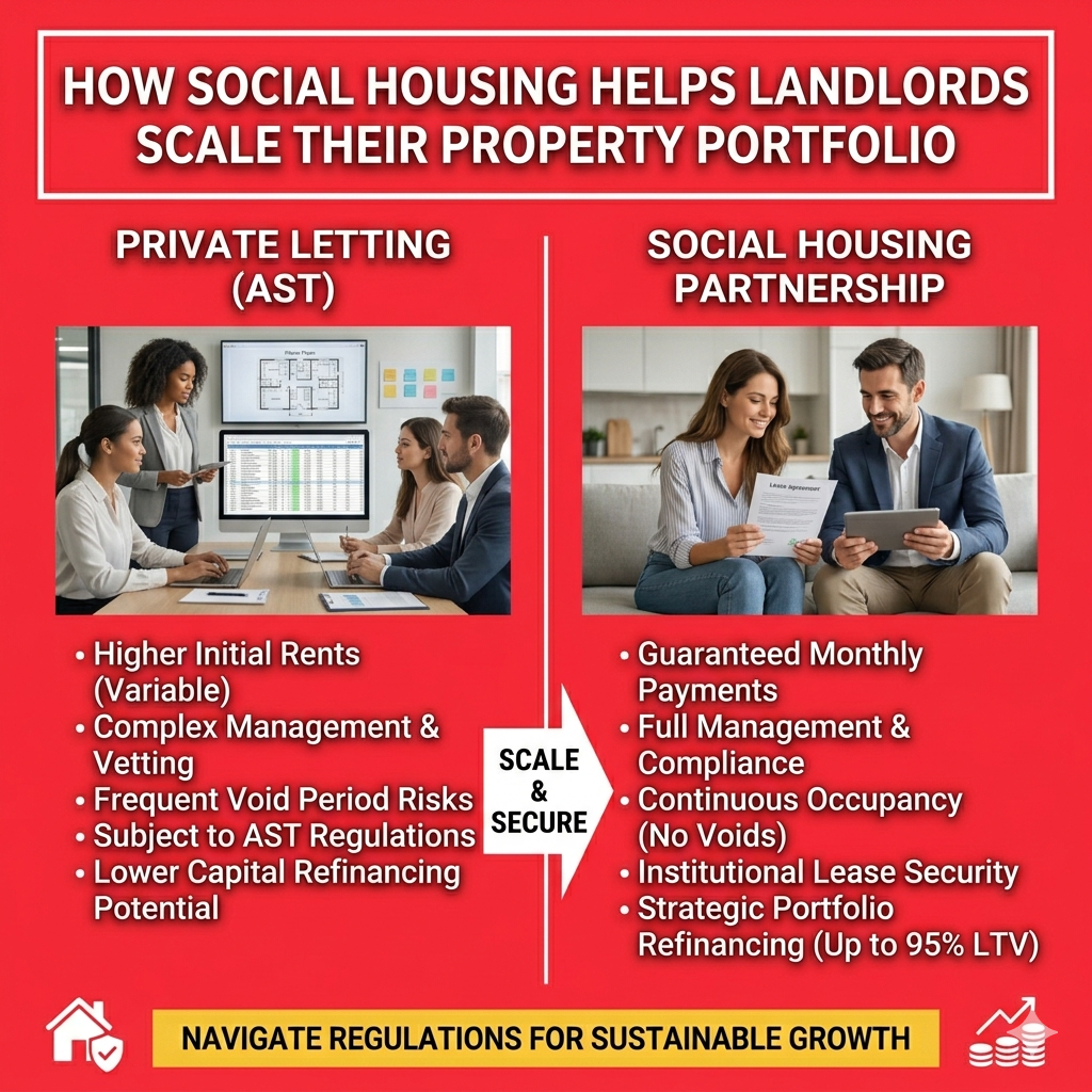 Property investor scaling portfolio using social housing strategy for stable long-term rental income