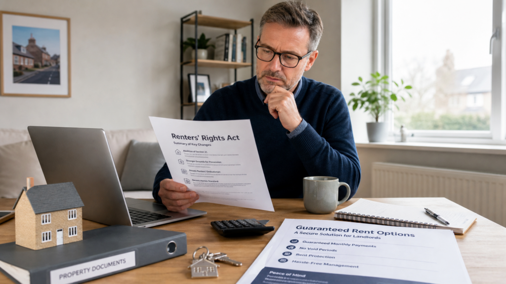 Landlord reviewing Renters’ Rights Act changes and guaranteed rent options