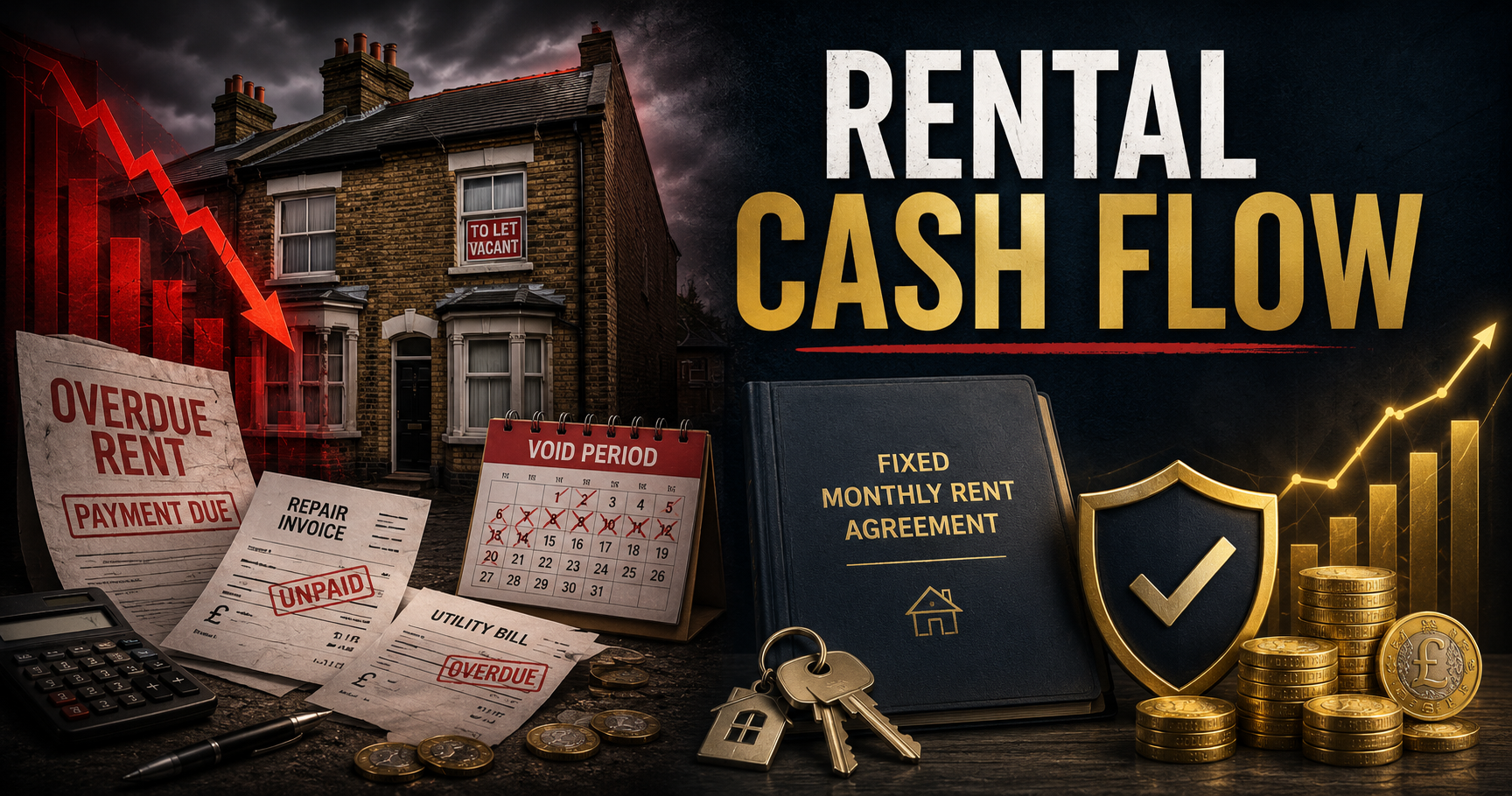 Landlord reviewing rental cash flow and property income figures
